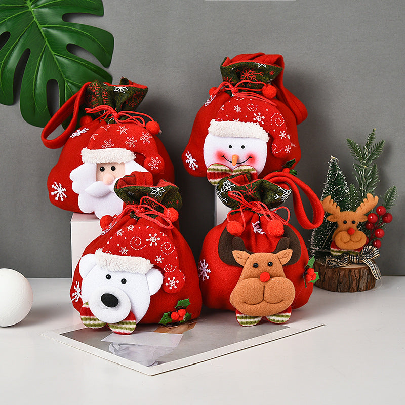 🎁🔔【Set de 4 buc.】🦌🎅🏼Model drăguț de pungă cadou cu ren și Moș Crăciun
