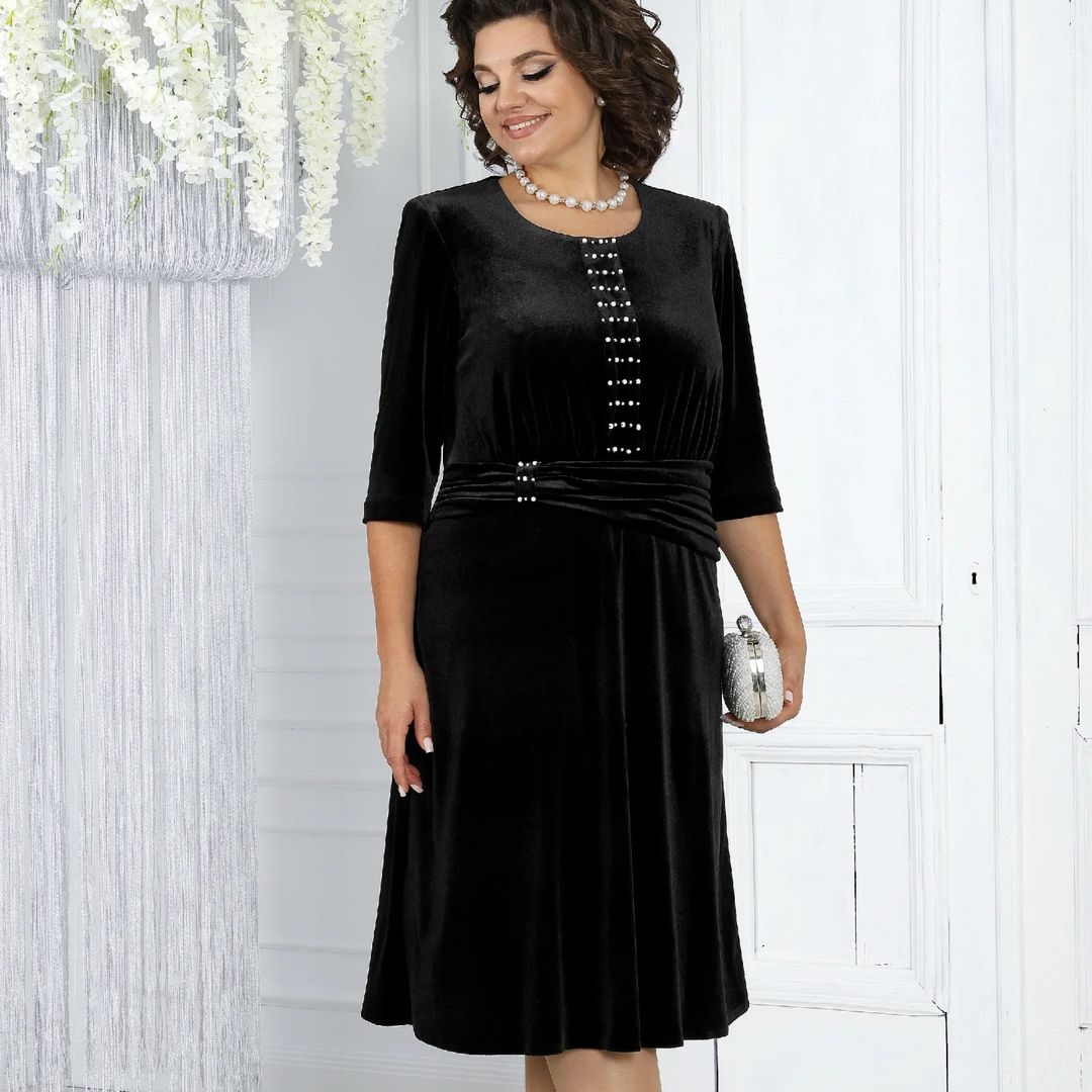 💥【SIZE:S-5XL】💥Rochie elegantă și sofisticată din țesătură de catifea luxoasă, cu ornamente de perle🌟