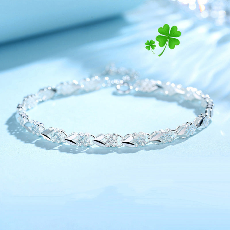 😍👉Brățară nouă, la modă, din argint 925, trifoi cu patru foi, norocoasă pentru femei🍀