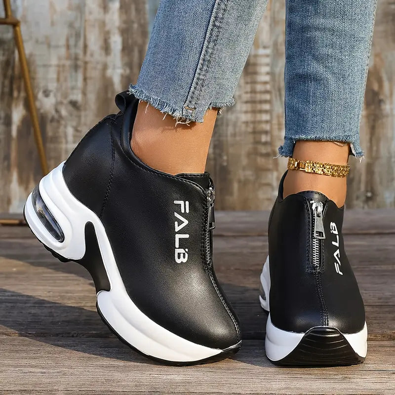 ✨【30%OFF】Pantofi sport casual cu talpă groasă pernă de aer piele fermoar față arc pantofi uni