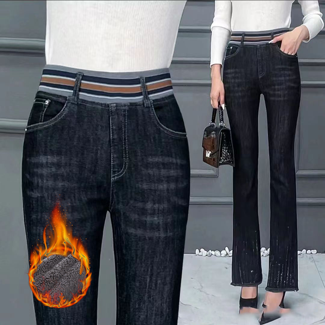 👖👖【26-34】【40-85KG】🔥Noui blugi elastici de pluș cu talie înaltă, îngroșați de iarnă_3844026