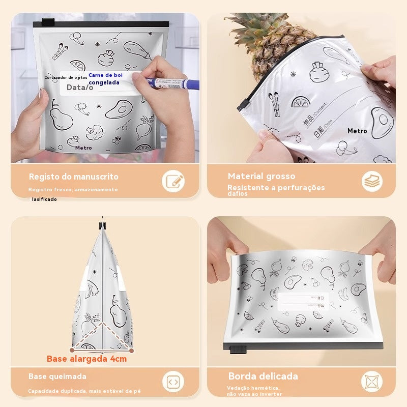 🥩【Embalagem com 30】Sacos de alumínio de qualidade alimentar com fecho zip, mantêm os alimentos frescos, adequados para frigoríficos domésticos.