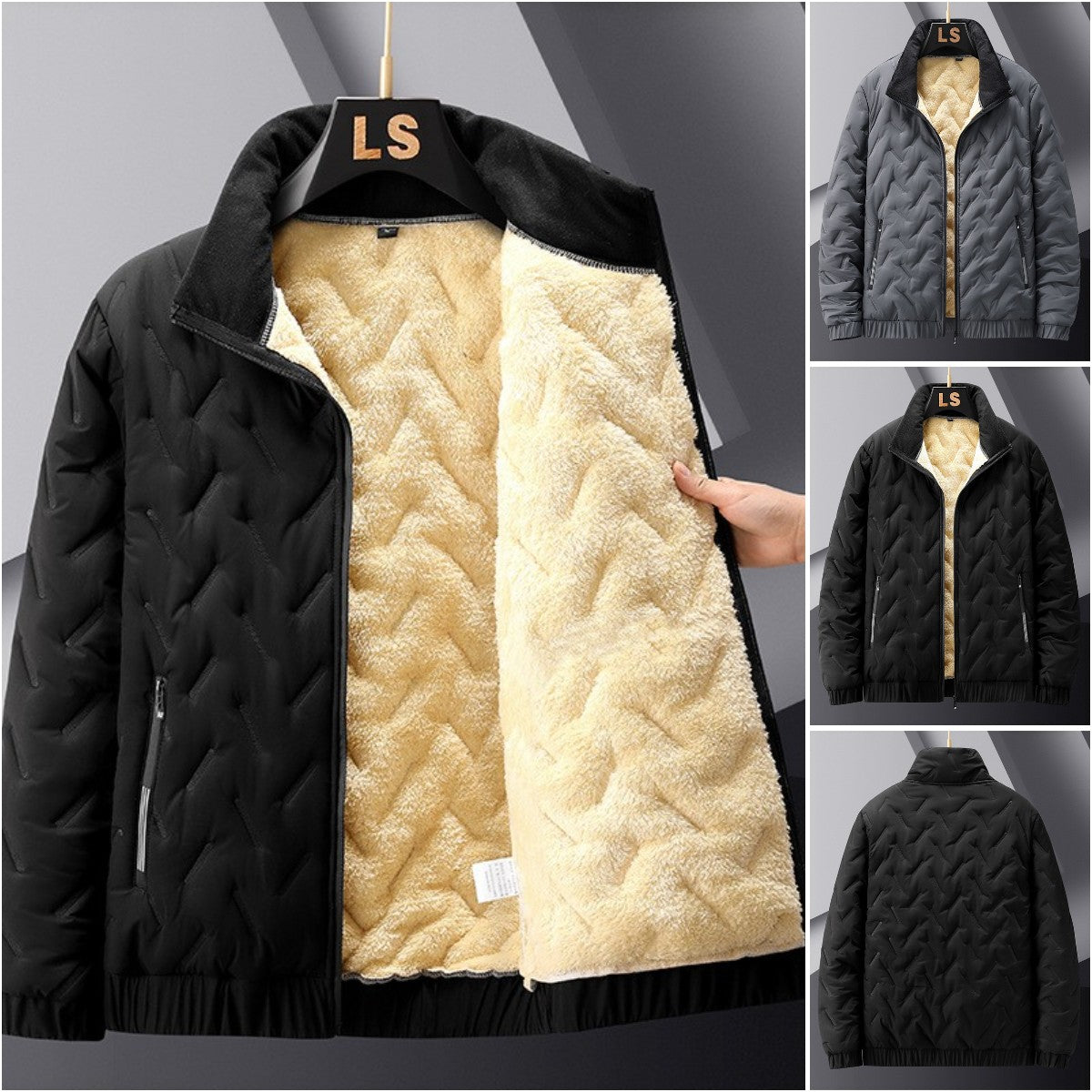 🔥【Ultima zi 50% OFF】🔥【M-5XL】Jachetă de iarnă din bumbac îngroșat de catifea de mărime mare pentru bărbați 3817089