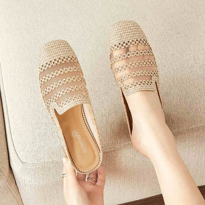 👍【35-40】Papoci casual cu strasuri din plasă, la modă de vară, confortabili și antiderapanți, foarte potriviți pentru picioare late.