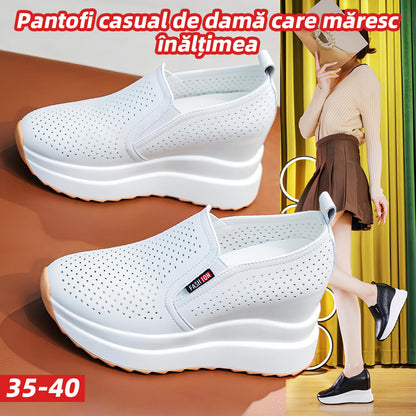 【35-40】2025 pantofi casual cu toc în formă de pană pentru femei, 100% piele naturală🔥Transport gratuit. ✅Plata la livrare