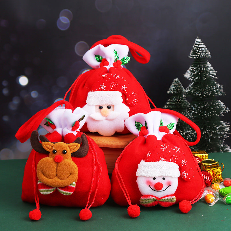 🎁🔔【Set de 4 buc.】🦌🎅🏼Model drăguț de pungă cadou cu ren și Moș Crăciun
