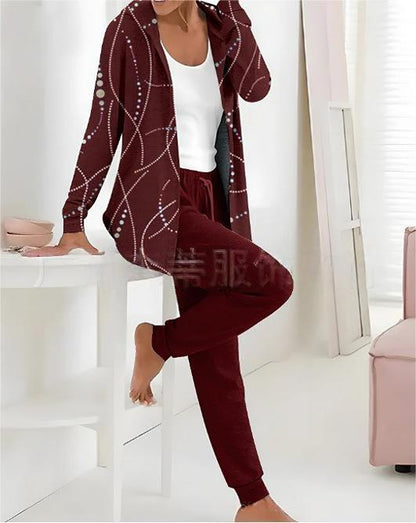 【🏆️Cel mai bine vândut produs】🔥Stil nou, set casual din două piese cu imprimeu de toamnă și iarnă, mâneci lungi + pantaloni lungi