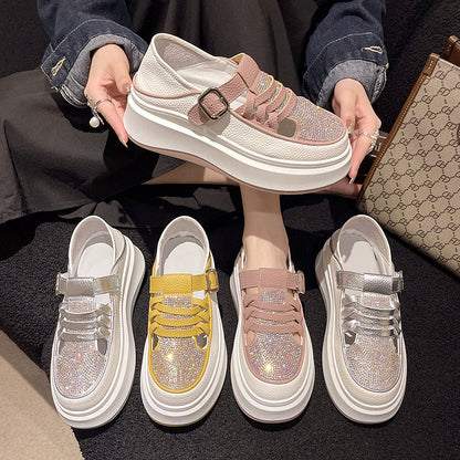 ✨✨🔥【35-40】2024, vară, sandale casual cu talpă groasă, cu toc pană, cu strasuri, cu două purtări