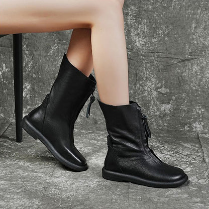 🔥【35~40】Cizme din piele italiană lucrate manual, cizme confortabile din piele naturală, cu talpă moale, cu toc plat, la jumătatea gambei 3812177