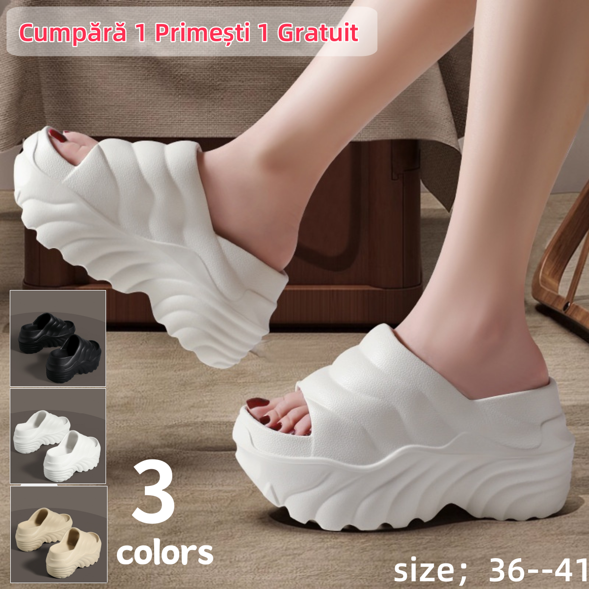 【36-41】2025 papuci noi de vară pentru femei, cu talpă groasă, cu tocuri cu pană, pentru purtarea exterioară, înălțirea și slăbirea pantofilor