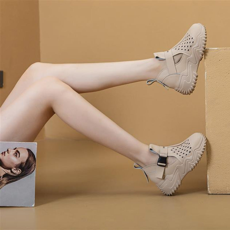 【35-40】2025 hollow sandals for women, casual and breathable, 100% genuine leather