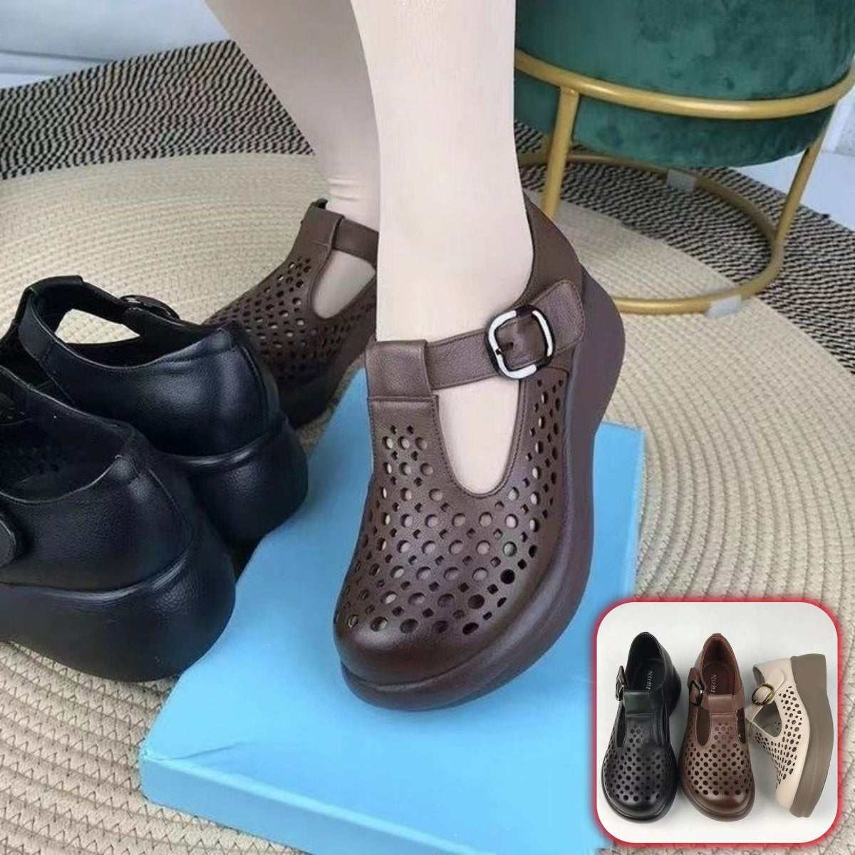 👡【35-41】2025 Noua modă pentru femei, ocazional, din piele naturală, pantofi cu talpă groasă