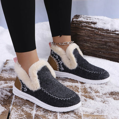 【36-43】Cizme scurte de damă de culoare uni, cizme casual cu căptușeală cu pluș, cizme confortabile de iarnă 3774054