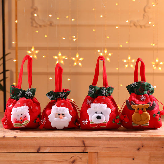 🎁🔔【Set de 4 buc.】🦌🎅🏼Model drăguț de pungă cadou cu ren și Moș Crăciun