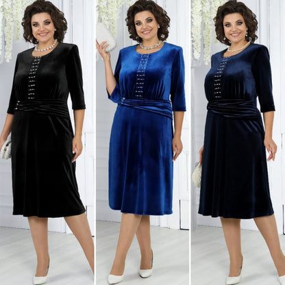 💥【SIZE:S-5XL】💥Rochie elegantă și sofisticată din țesătură de catifea luxoasă, cu ornamente de perle🌟