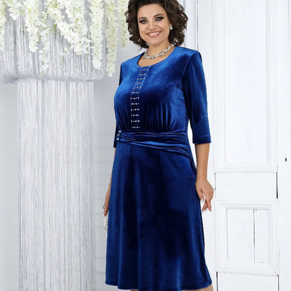 💥【SIZE:S-5XL】💥Rochie elegantă și sofisticată din țesătură de catifea luxoasă, cu ornamente de perle🌟