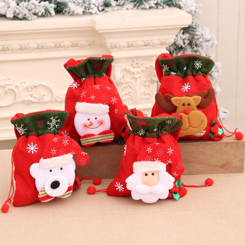 🎁🔔【Set de 4 buc.】🦌🎅🏼Model drăguț de pungă cadou cu ren și Moș Crăciun