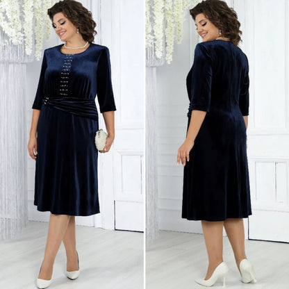 💥【SIZE:S-5XL】💥Rochie elegantă și sofisticată din țesătură de catifea luxoasă, cu ornamente de perle🌟