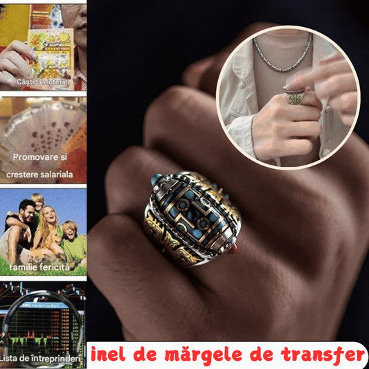 [Cumpărați 1, primiți 1 gratuit] Inel cu mărgele de transfer mantra turcoaz, din argint 925, din șase cifre（Design de deschidere reglabil în dimensiune）