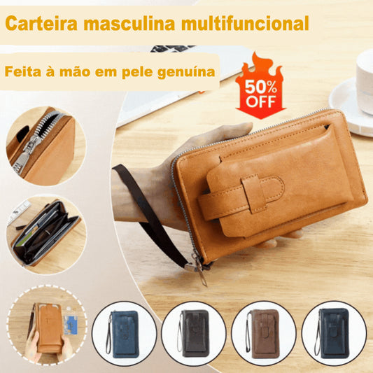 💼【Novidade】🔥Carteira multifuncional para homem feita à mão em pele genuína