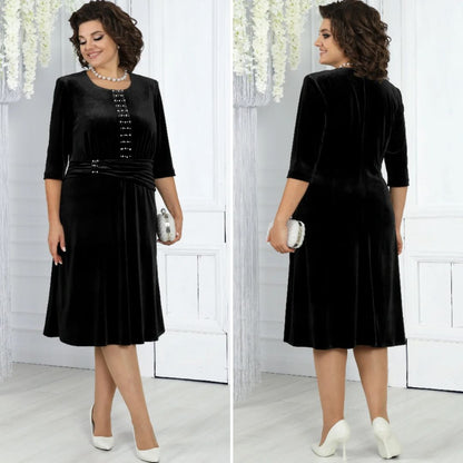 💥【SIZE:S-5XL】💥Rochie elegantă și sofisticată din țesătură de catifea luxoasă, cu ornamente de perle🌟