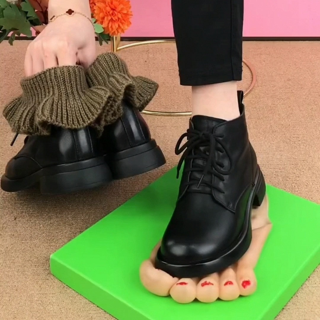 【35-40】cizme martin de dama din piele naturala cu toc plat cu varf rotund--3849381