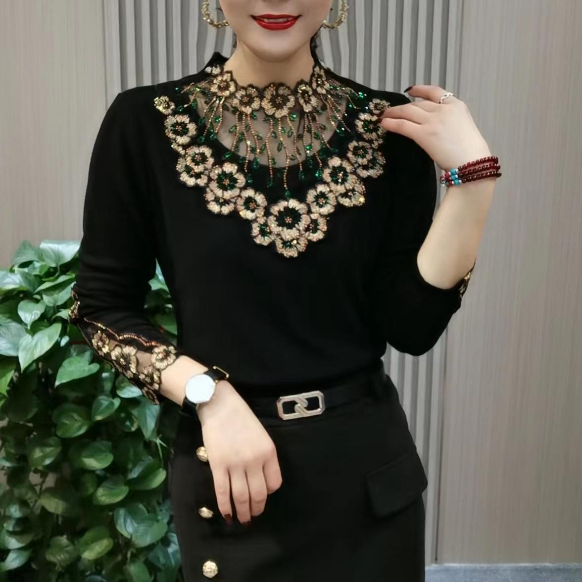 ✨【XL-6XL】Noul top cald cu mâneci lungi, din catifea de înaltă calitate, cu guler din dantelă, pentru toamnă și iarnă_3833430