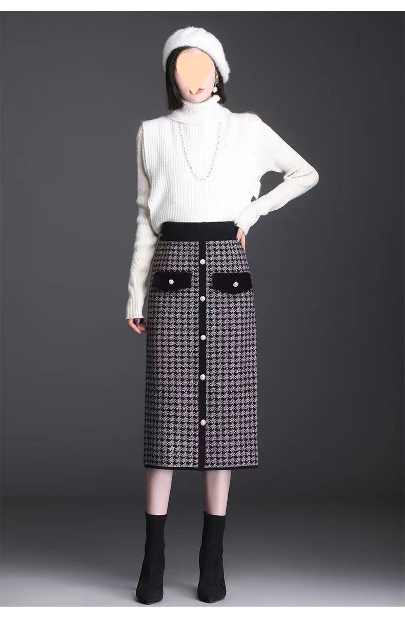 🍂👗【S-3XL】Fusta midi în carouri de nurcă îngroșată