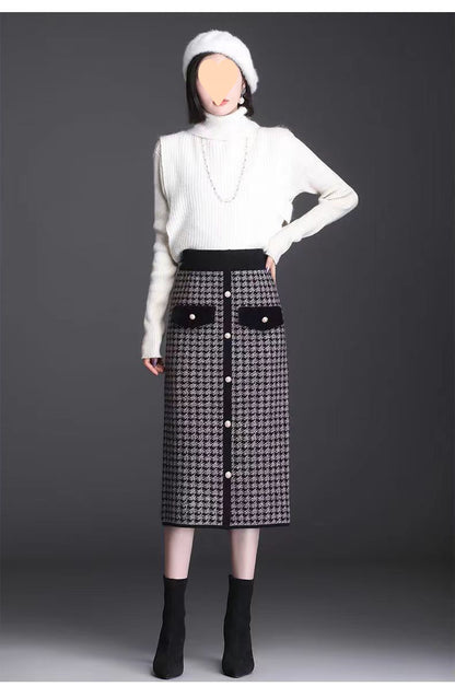 🍂👗【S-3XL】Fusta midi în carouri de nurcă îngroșată