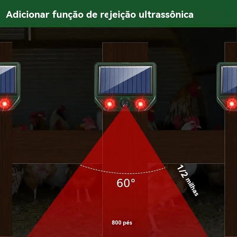 🔥Repelente ultrassónico de animais para uso exterior, alimentado a energia solar, com luz infravermelha intermitente e luzes LED vermelhas e azuis