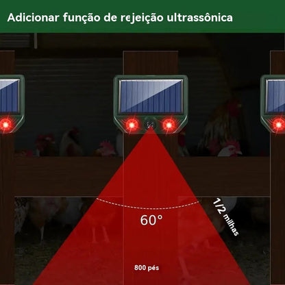 🔥Repelente ultrassónico de animais para uso exterior, alimentado a energia solar, com luz infravermelha intermitente e luzes LED vermelhas e azuis