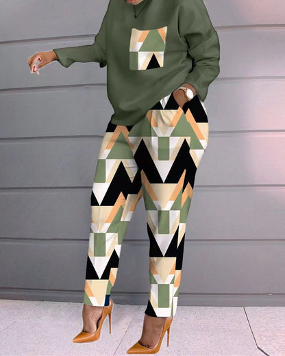 【Top + pantaloni】[S-3XL] 2024 toamnă și iarnă nou set de două piese la modă cu imprimeu în carouri 3839296