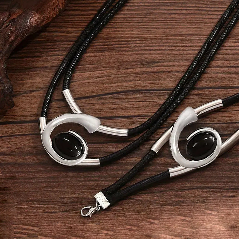 ✨【Colar + Pulseira】🔥Conjunto de colar e pulseira com pedras preciosas em estilo boémio