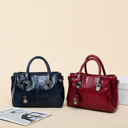 👜Geantă vintage de damă tip Boston din piele de vacă, din piele moale, purtată pe un umăr