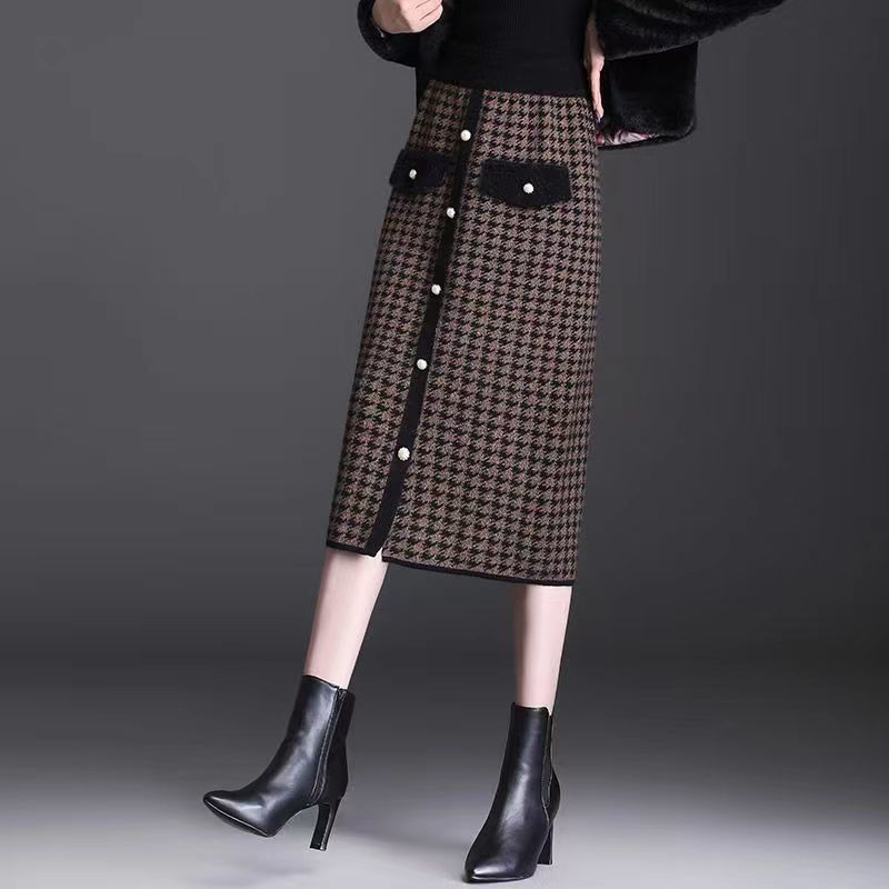 🍂👗【S-3XL】Fusta midi în carouri de nurcă îngroșată