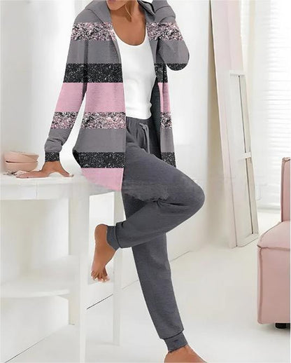 【🏆️Cel mai bine vândut produs】🔥Stil nou, set casual din două piese cu imprimeu de toamnă și iarnă, mâneci lungi + pantaloni lungi