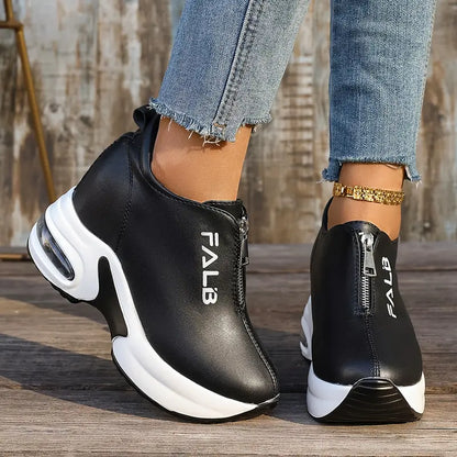 ✨【30%OFF】Pantofi sport casual cu talpă groasă pernă de aer piele fermoar față arc pantofi uni