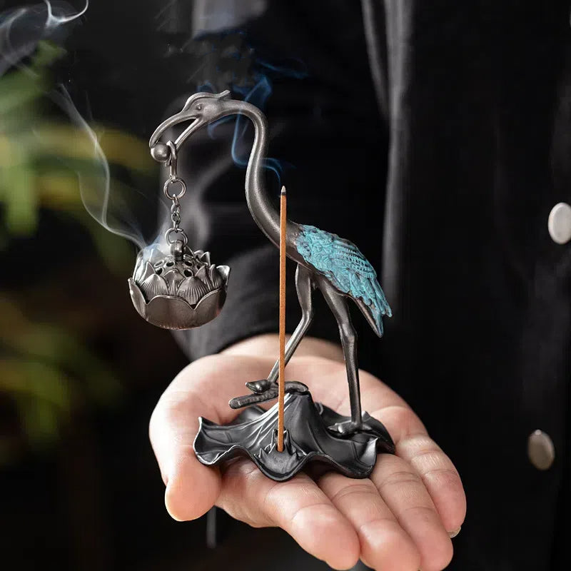 🔥🔥Arzător de tămâie cu macara și lotus ornamente creative, arzător de aromoterapie acasă_3848219