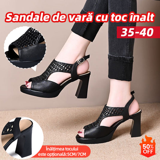 🔥【35-40】👡Sandale de vară noi 2025, cu toc plat, cu vârful deschis, cu talpă groasă și toc plat, cu gura de pește (înălțimea tocului 5/7 cm)