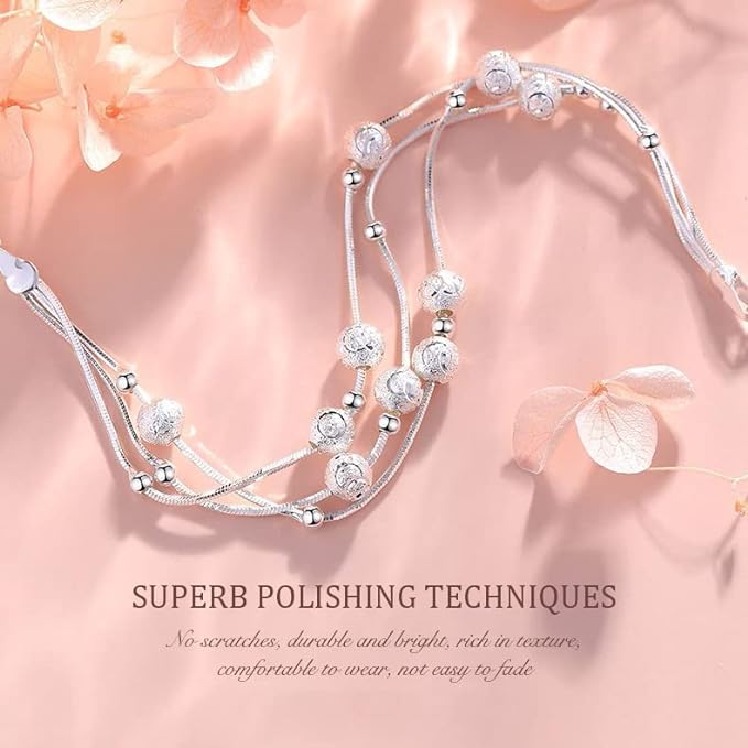 ✨✨Pulseira em Prata de Lei 999 com Contas da Sorte e Design Gravado