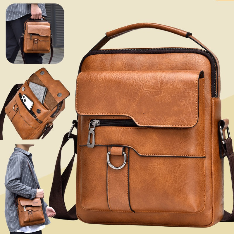 👜 Bolsa de homem casual em pele,Fabricado em pele genuína, elegante e versátil.