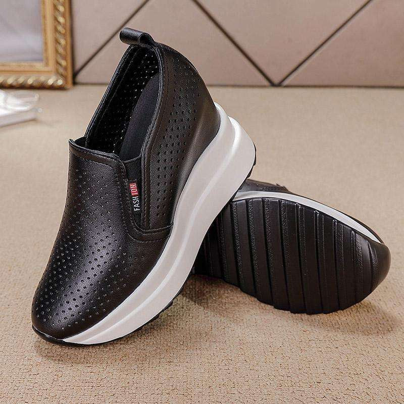 【35-40】2025 pantofi casual cu toc în formă de pană pentru femei, 100% piele naturală🔥Transport gratuit. ✅Plata la livrare