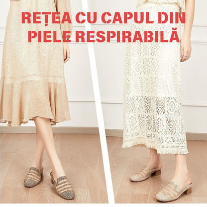 👍【35-40】Papoci casual cu strasuri din plasă, la modă de vară, confortabili și antiderapanți, foarte potriviți pentru picioare late.
