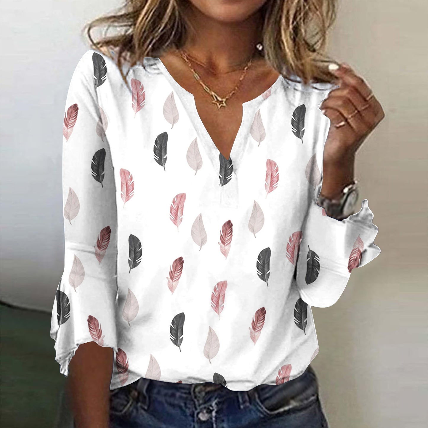 🔥2024 Tricou lejer casual imprimat cu decolteu în V