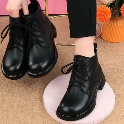 【30%OFF】【35-40】cizme martin de dama din piele naturala cu toc plat cu varf rotund---3839273