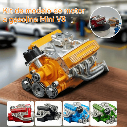 Kit de modelo de motor a gasolina Mini V8, kit de montagem manual de motor V8 pequeno, montagem mecânica para adultos