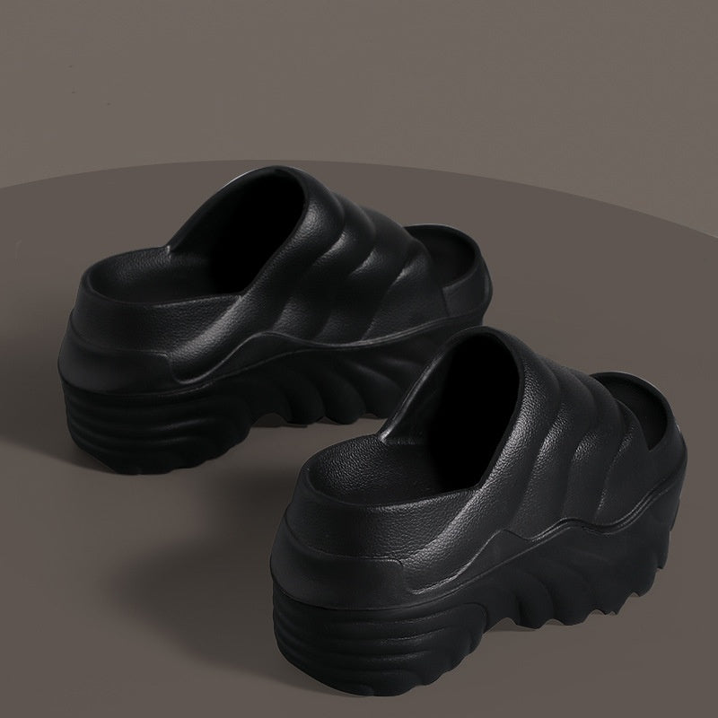 【36-41】2025 papuci noi de vară pentru femei, cu talpă groasă, cu tocuri cu pană, pentru purtarea exterioară, înălțirea și slăbirea pantofilor