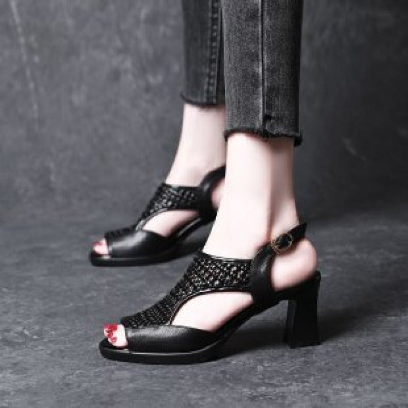 🔥【35-40】👡Sandale de vară noi 2025, cu toc plat, cu vârful deschis, cu talpă groasă și toc plat, cu gura de pește (înălțimea tocului 5/7 cm)