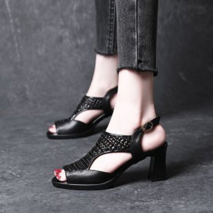 🔥【35-40】👡Sandale de vară noi 2025, cu toc plat, cu vârful deschis, cu talpă groasă și toc plat, cu gura de pește (înălțimea tocului 5/7 cm)