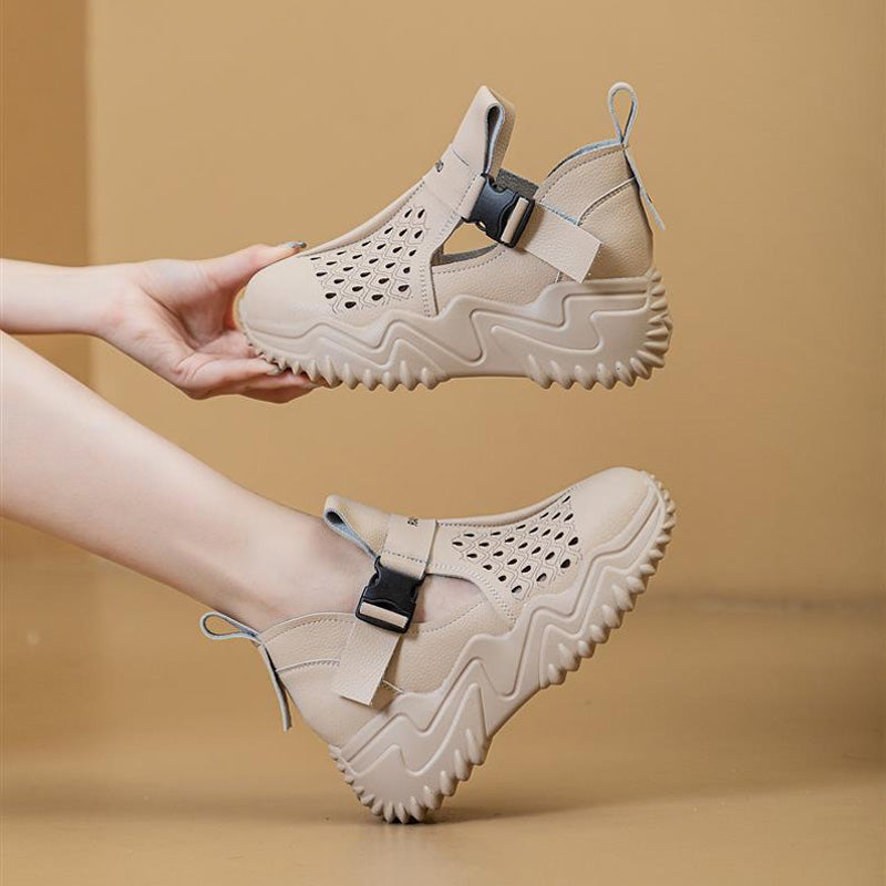 【35-40】2025 hollow sandals for women, casual and breathable, 100% genuine leather